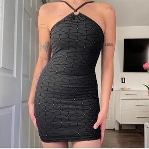 SHEIN Black Halter Mini Dress w/ Sparkle Detail – XS
